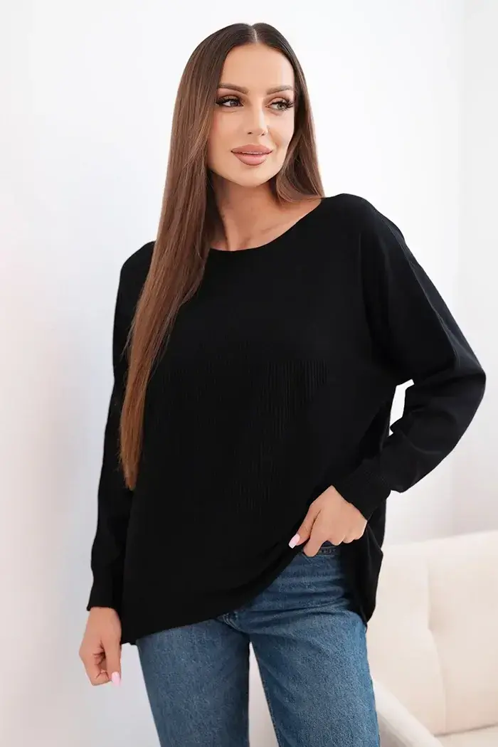 Kesi Włoski Dámský svetr s delším zadním dílem a raženou hvězdou černý