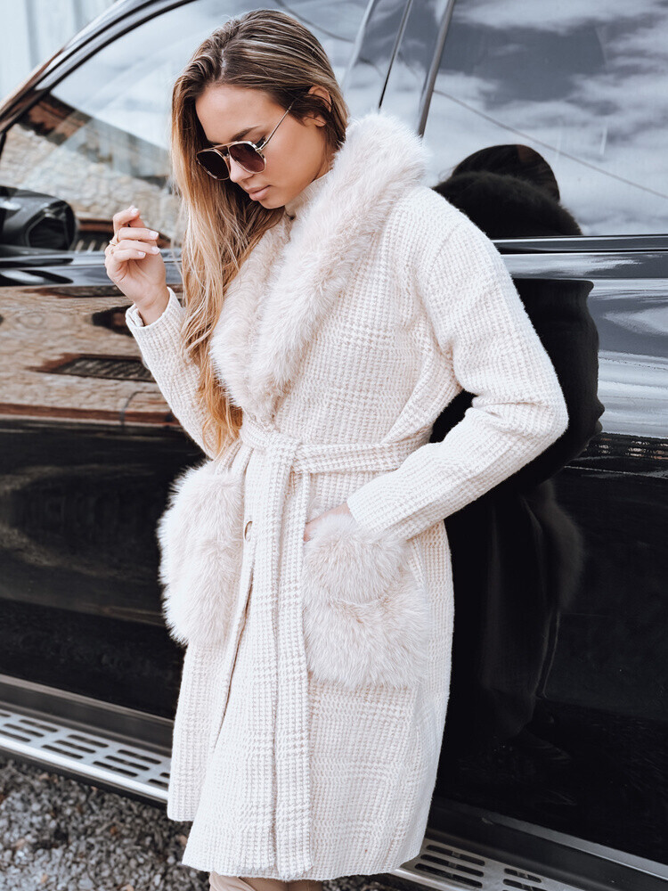 Płaszcz damski z futerkiem brązowy Dstreet TY5242