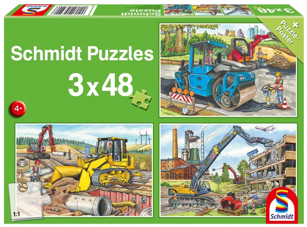 Schmidt  puzzle Stavební vozidla 3x48 dílků