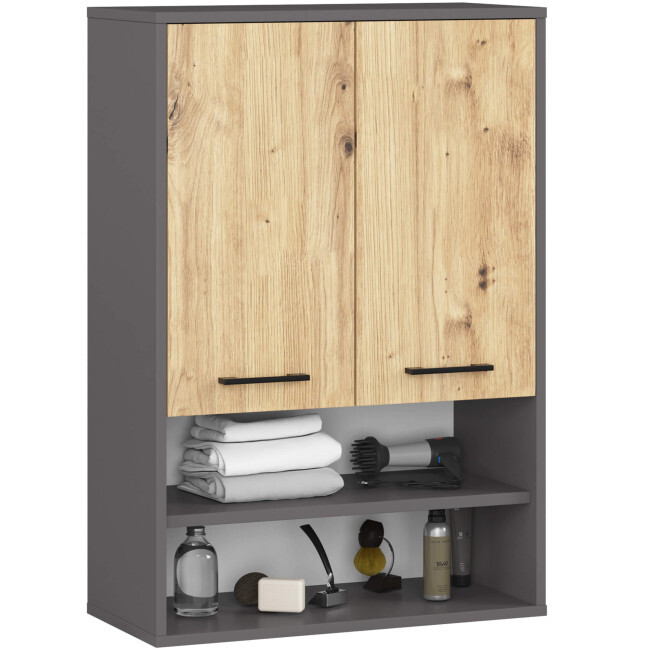 Koupelnová skříňka FIN H934 W64 2D 1P grafitová / dub artisan