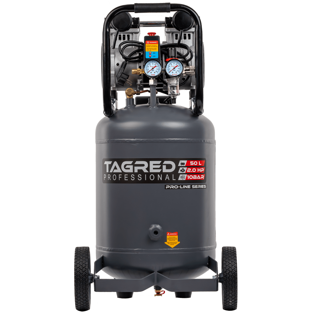 TAGRED Bezolejový vertikální kompresor s odlučovačem 50l, 230V, 2 písty 2000W 10 BAR TA3396