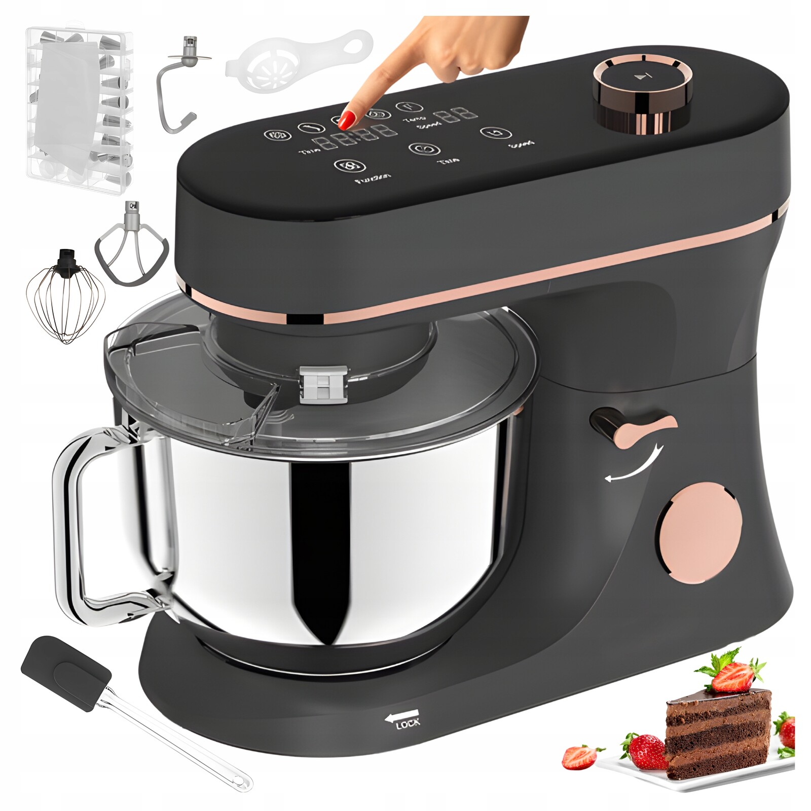 Planetární kuchyňský robot 2000 W s vyhřívanou mísou 5,7 L Šedý displej