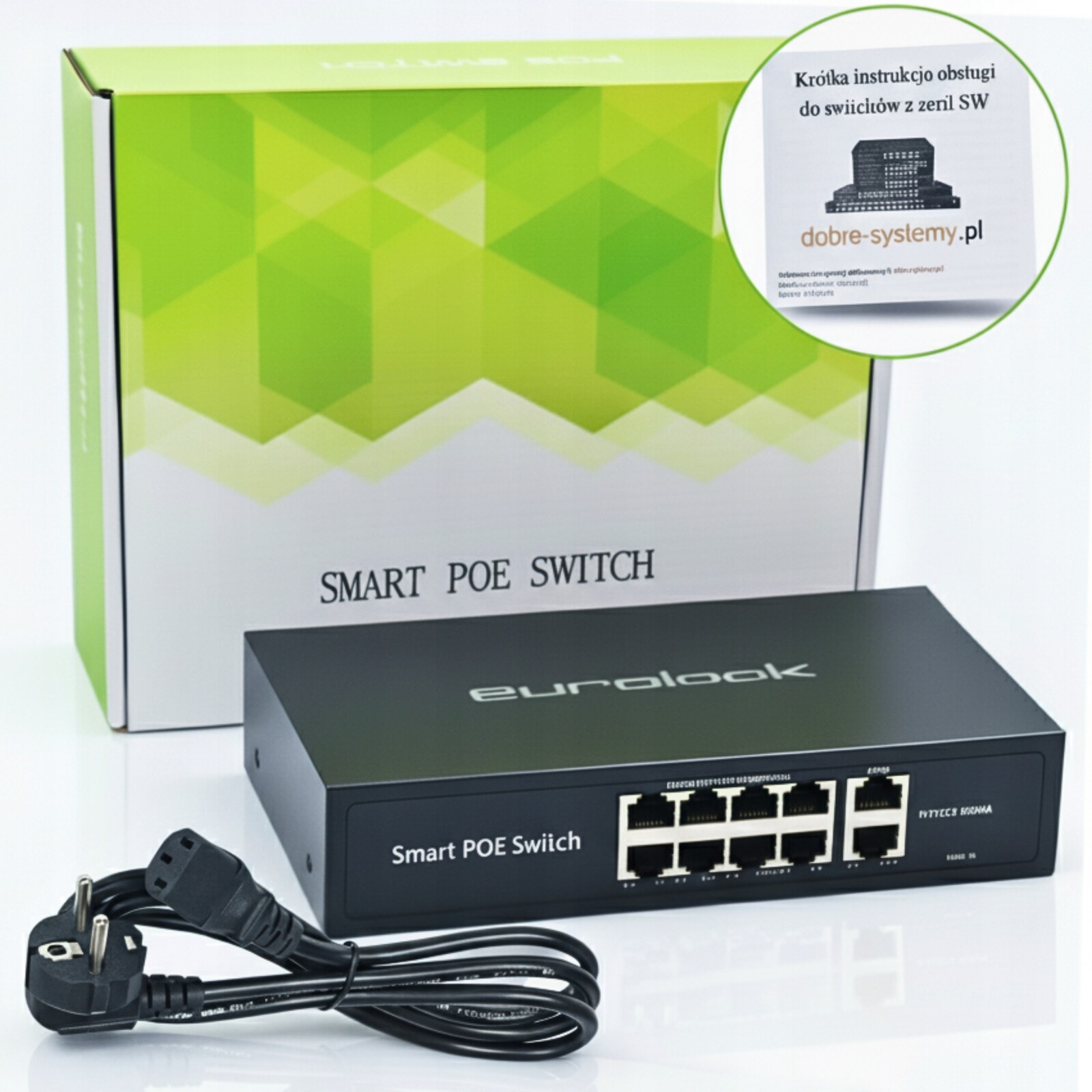 Switch Poe Síťový Adaptér Pro Ip Kamery 8xPOE 2xUpLINK 1Gb/s 120W 10 Portů