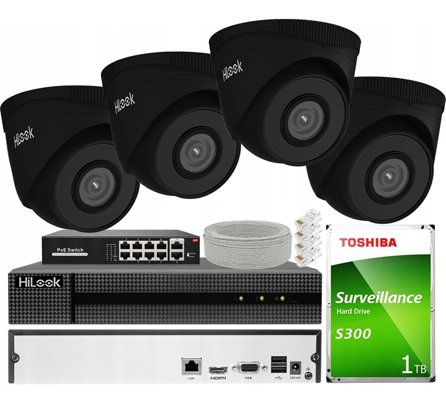 Sada pro monitorování Ip 5Mpx 4 kamery PoE HiLook od společnosti Hikvision