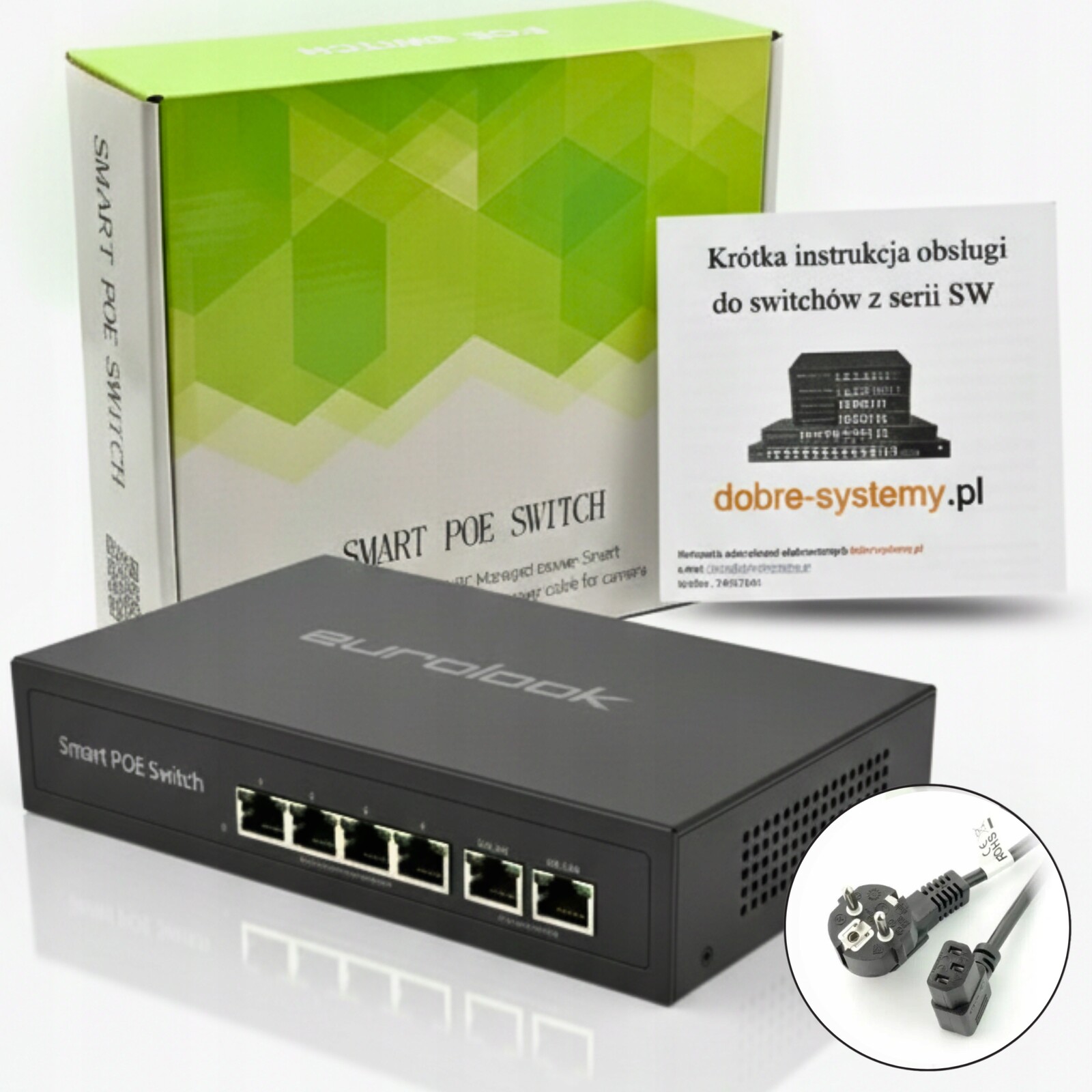 Switch Poe Síťový Adaptér Pro Ip Kamery 4xPOE 2xUpLINK 1Gb/s 120W 6 Portů