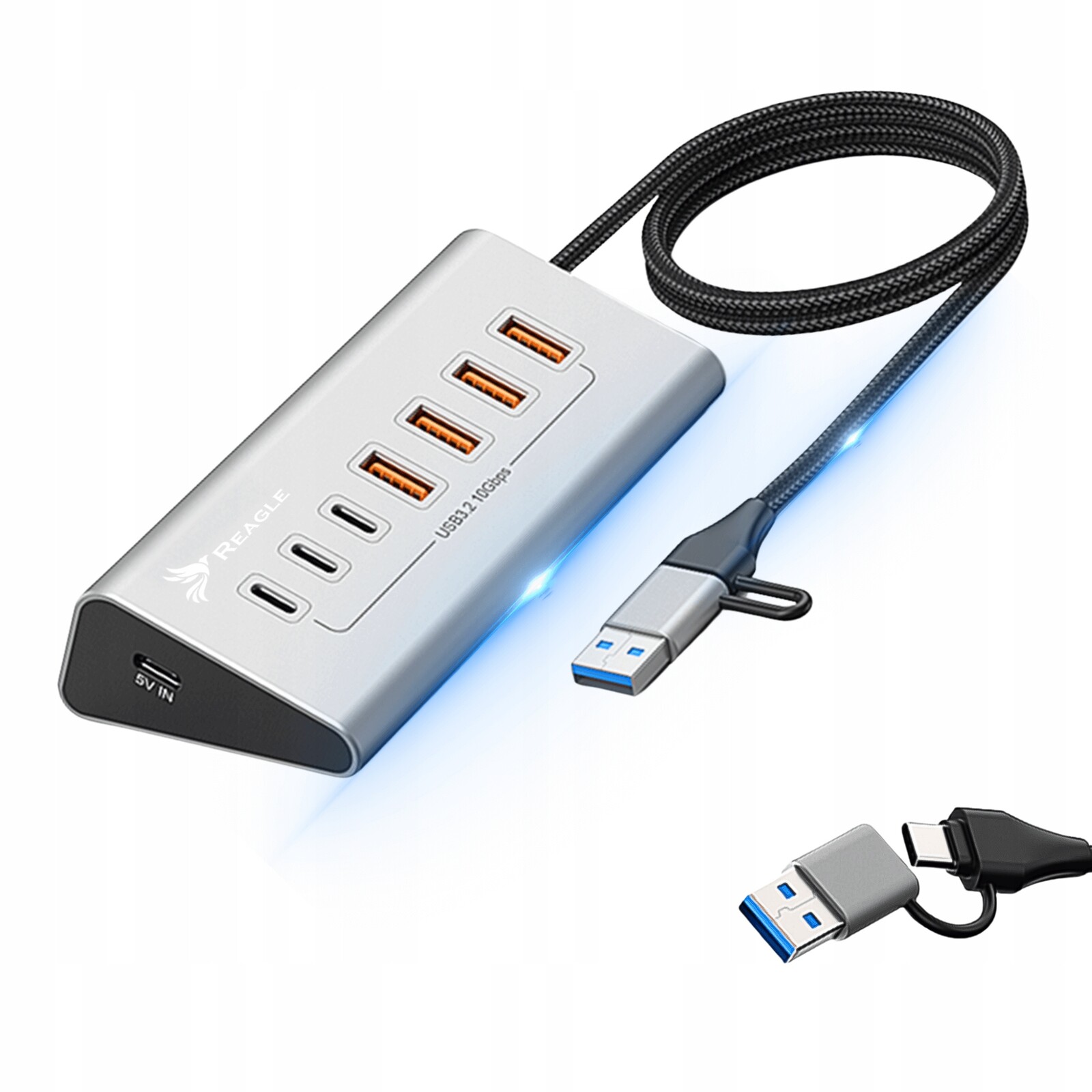 Usb Hub Aktivní 7 Portů Usb 3.2 10Gbps Rozbočovač 7v1 Usb-c