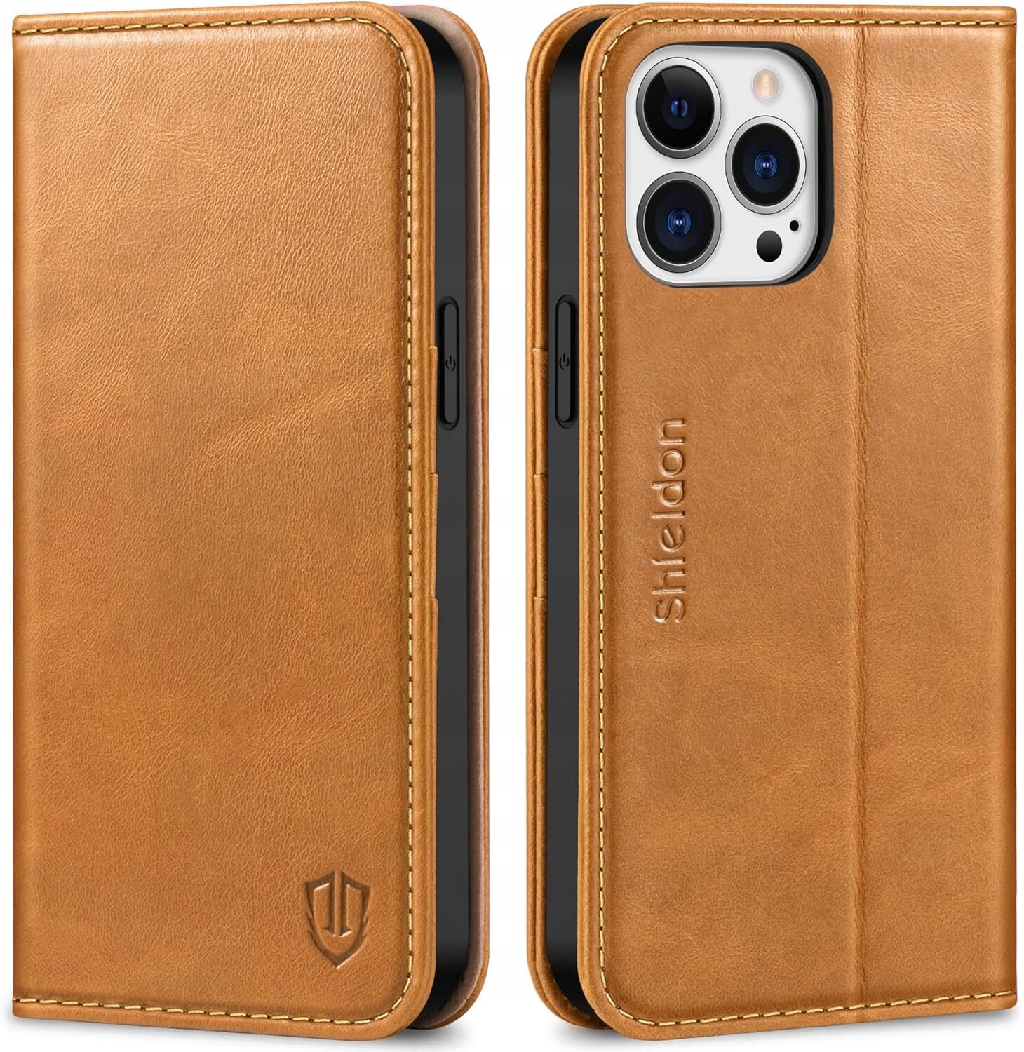 Shieldon přírodní pouzdro pro iPhone 12 Pro Max, peněženka světle hnědá