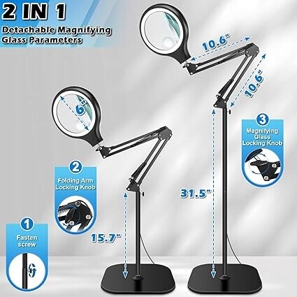 Lampa Led lupa 2v1 Podlahová stolní 10X 30X 3 barvy svícení 36 Led