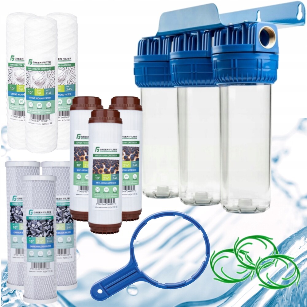 Předfiltr vody pro celý dům 3-stupňový trubkový 3/4