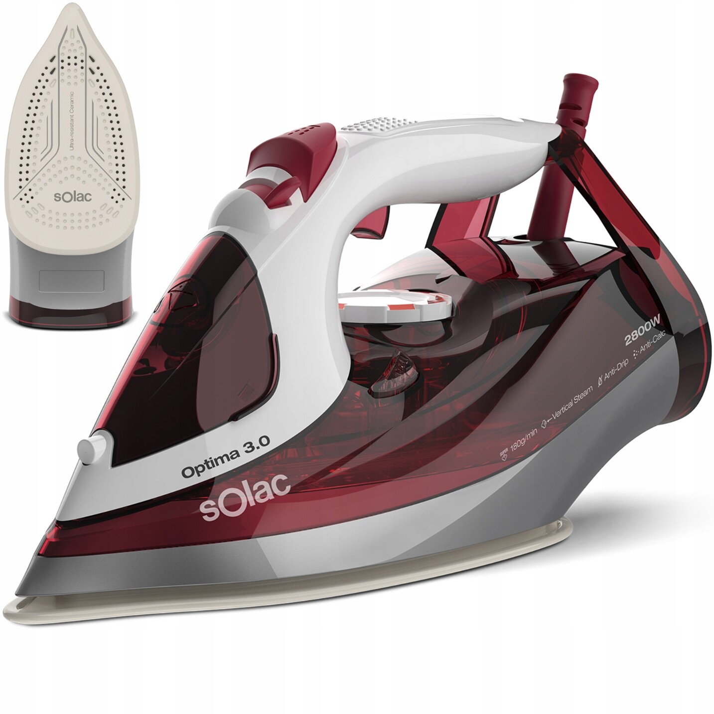 Žehlička s keramickou podrážkou Výkonný parní ráz Solac Optima 3.0 2800 W