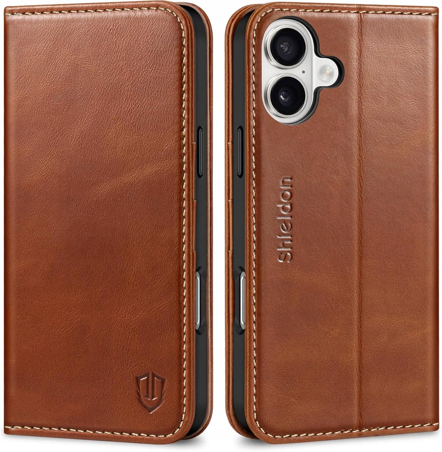 Shieldon přírodní pouzdro pro iPhone 16 Plus peněženka retro hnědá