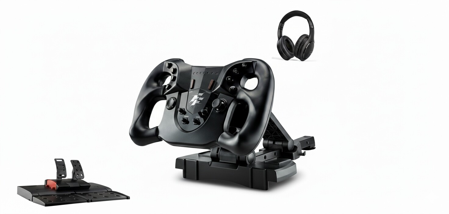 Volant pro hry s pedály Flashfire Monza sluchátka do uší