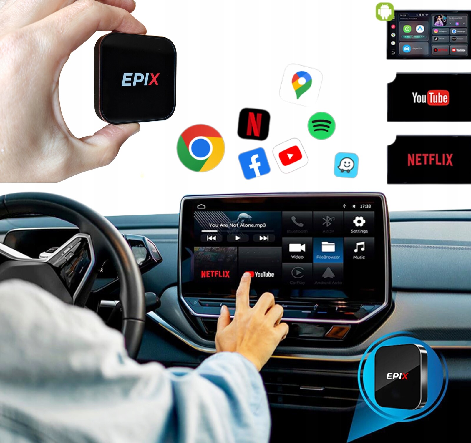 Bezdrátový Adaptér Dual WiFI Apple Carplay Android Auto 4GB+64G Netflix