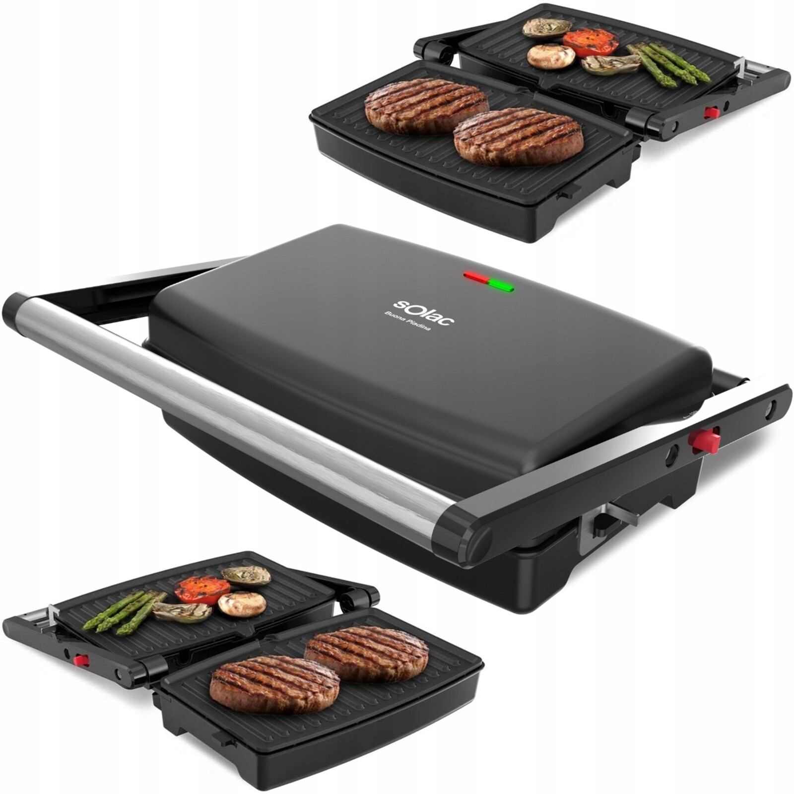 Elektrický Gril Opékač Panini Rozkládací Solac Buona Piadina 2v1 1500W