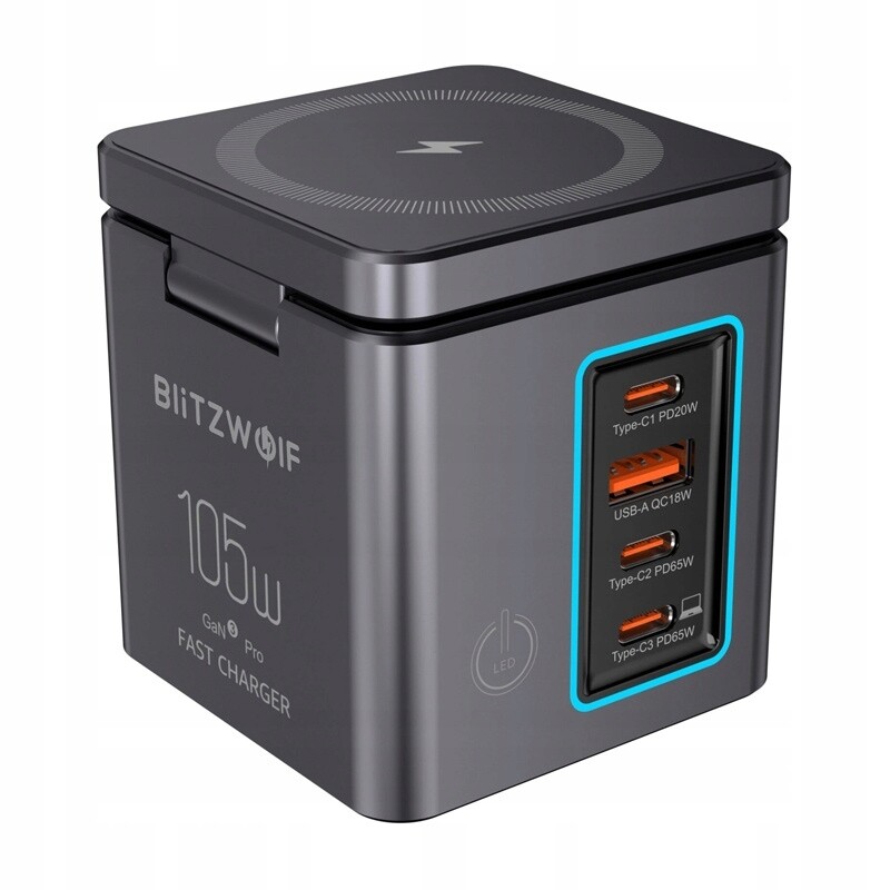 Blitzwolf BW-i113 GaN, síťová nabíječka 3xUSB-C, 105W Rychlé nabíjení