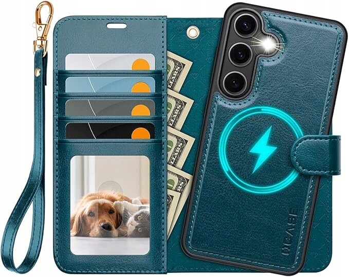 Kožené flipové pouzdro Ocase pro Samsung S25 Ultra Rfid, páví modrá