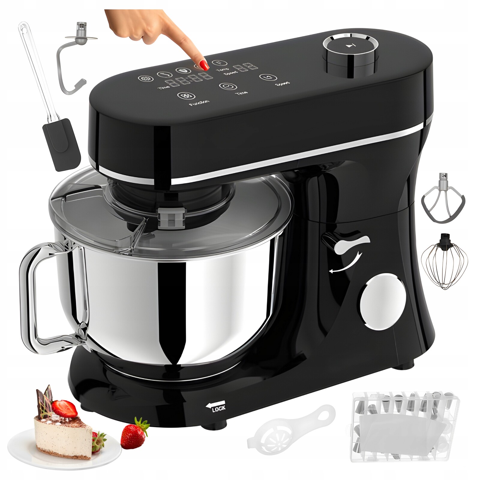 Planetární kuchyňský robot 2000 W s vyhřívanou mísou 5,7 l, černý displej