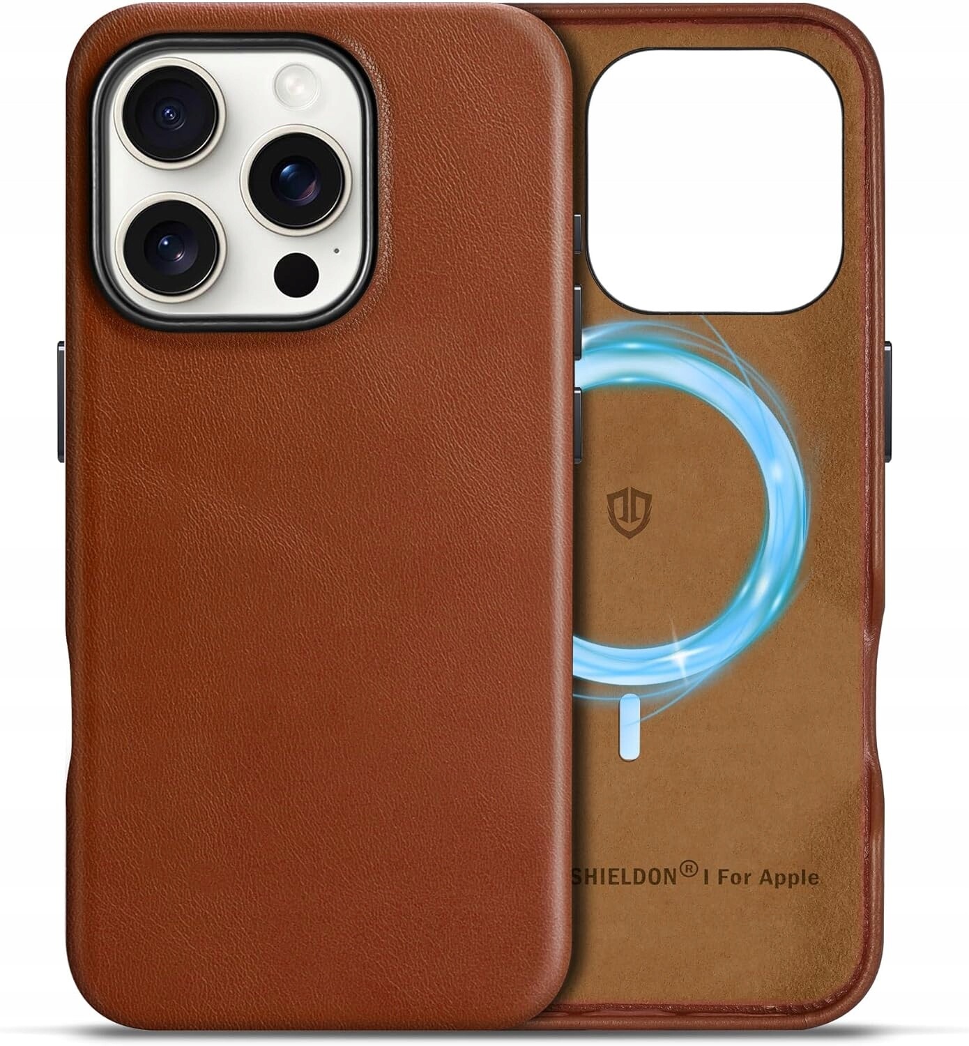 pouzdro Shieldon z přírodní kůže pro iPhone 16 Pro hnědý