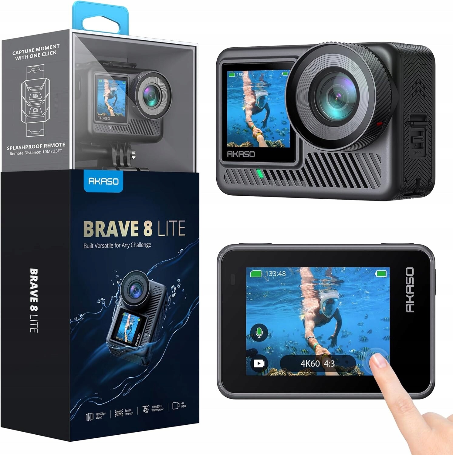 Akaso Brave 8 Lite Vodotěsná sportovní kamera 4xzoom 4K60FPS 20MP WiFi