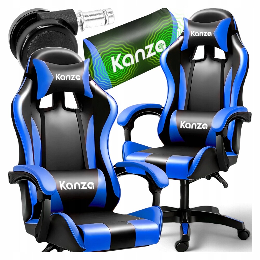 Herní Křeslo S Masáží Zad, Otočné, Počítačové, Pro Hráče, Modré