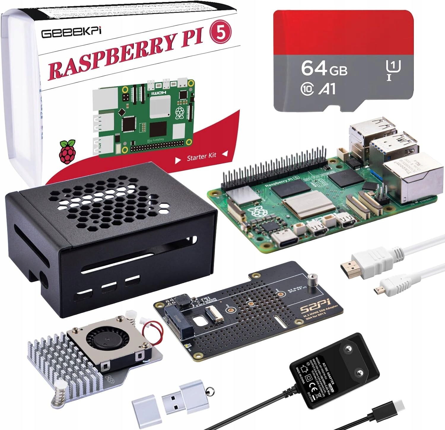 Startovací sada GeeekPi Raspberry Pi 5 8GB karta N04 M.2 NVMe Ssd PCIe 27W