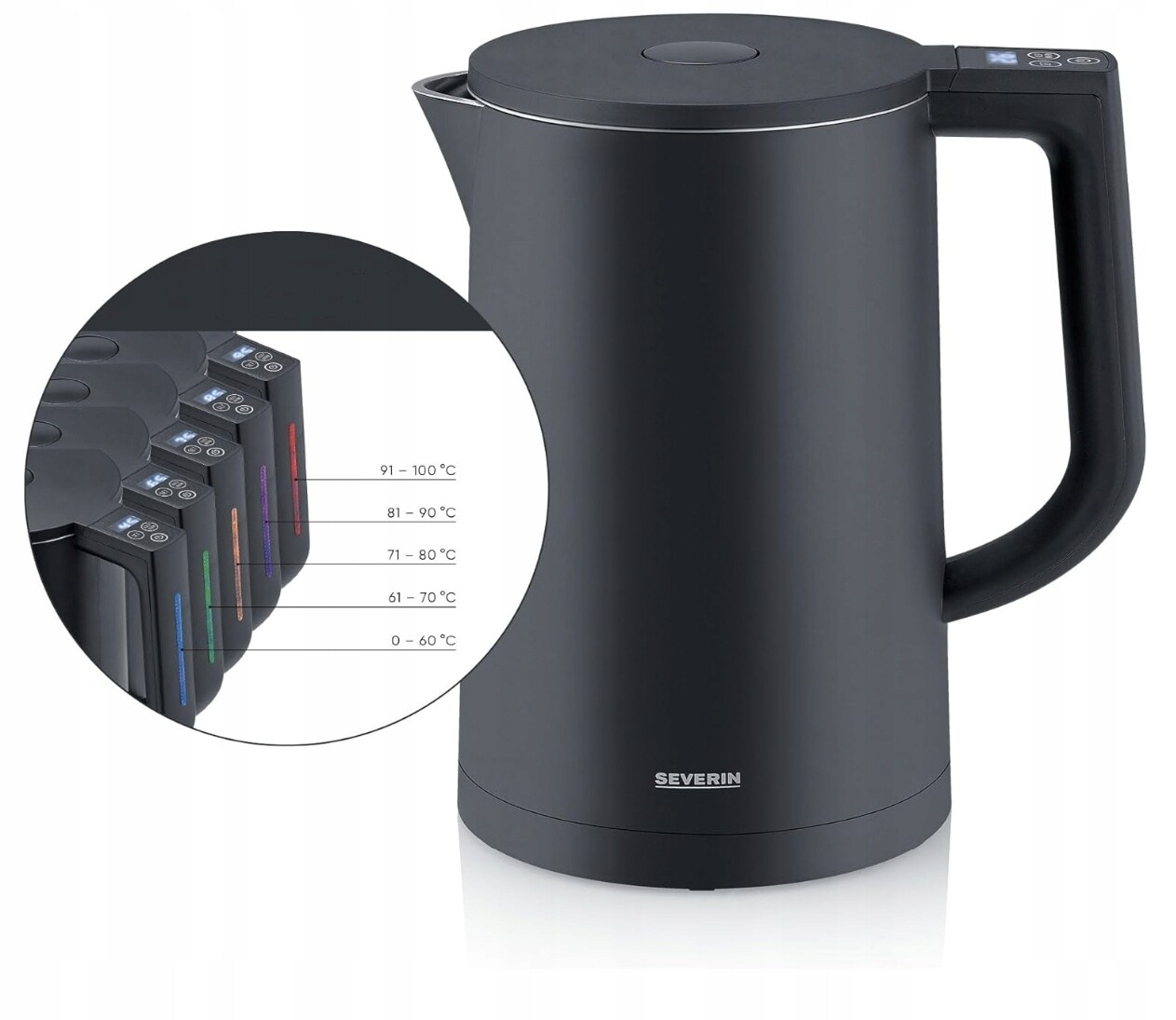 Severin Wk 3484 černá rychlovarná konvice s regulací teploty, Led