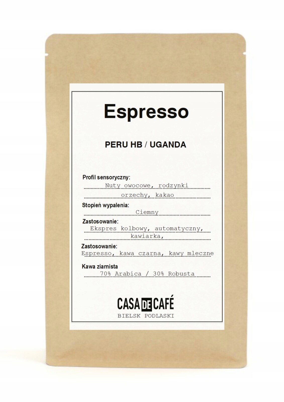 Káva zrnková Espresso Peru Uganda 1 kg Arabica Robusta Čerstvě pražená