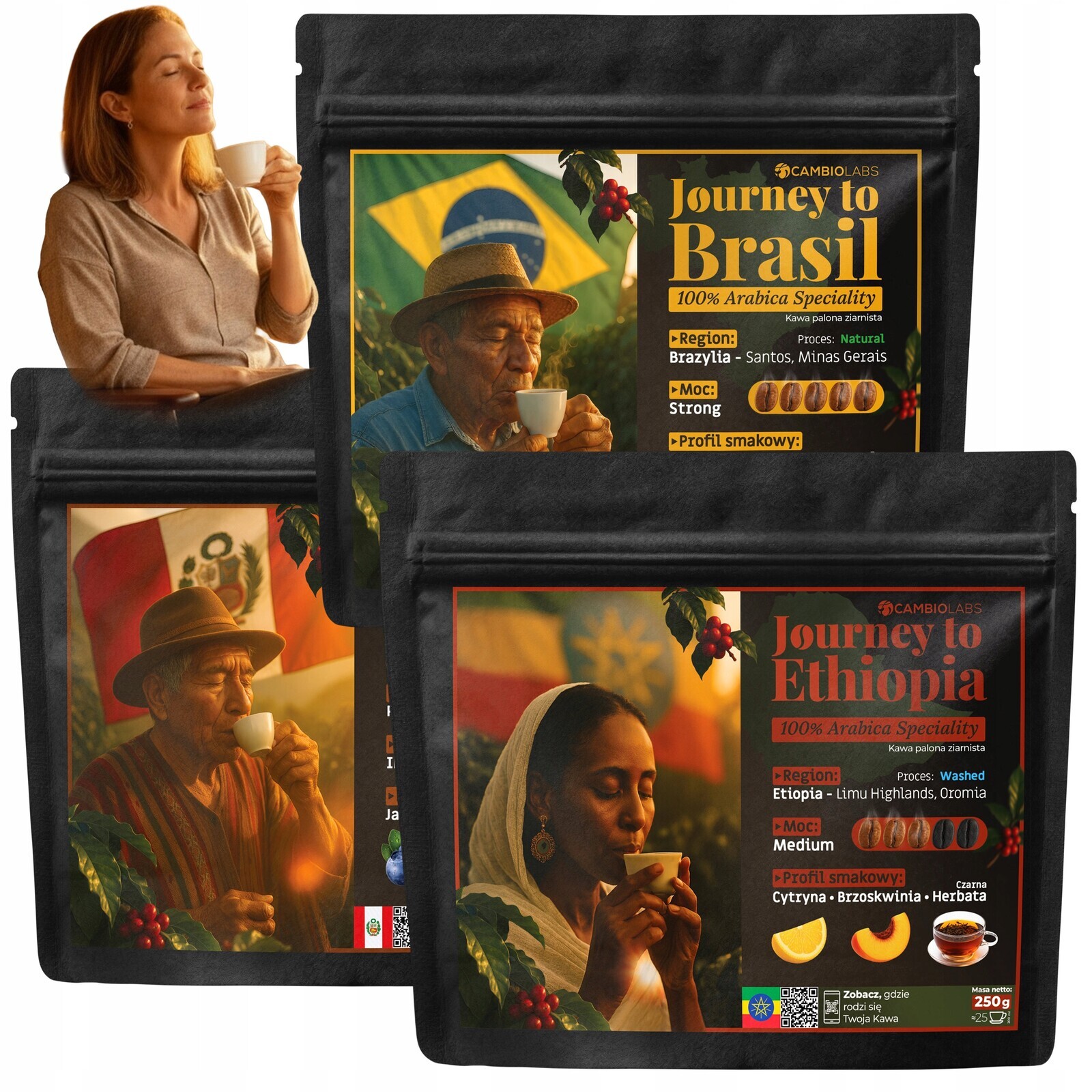 Sada zrnkových káv jako dárek prémiové kvality 3 druhy specialit single origin