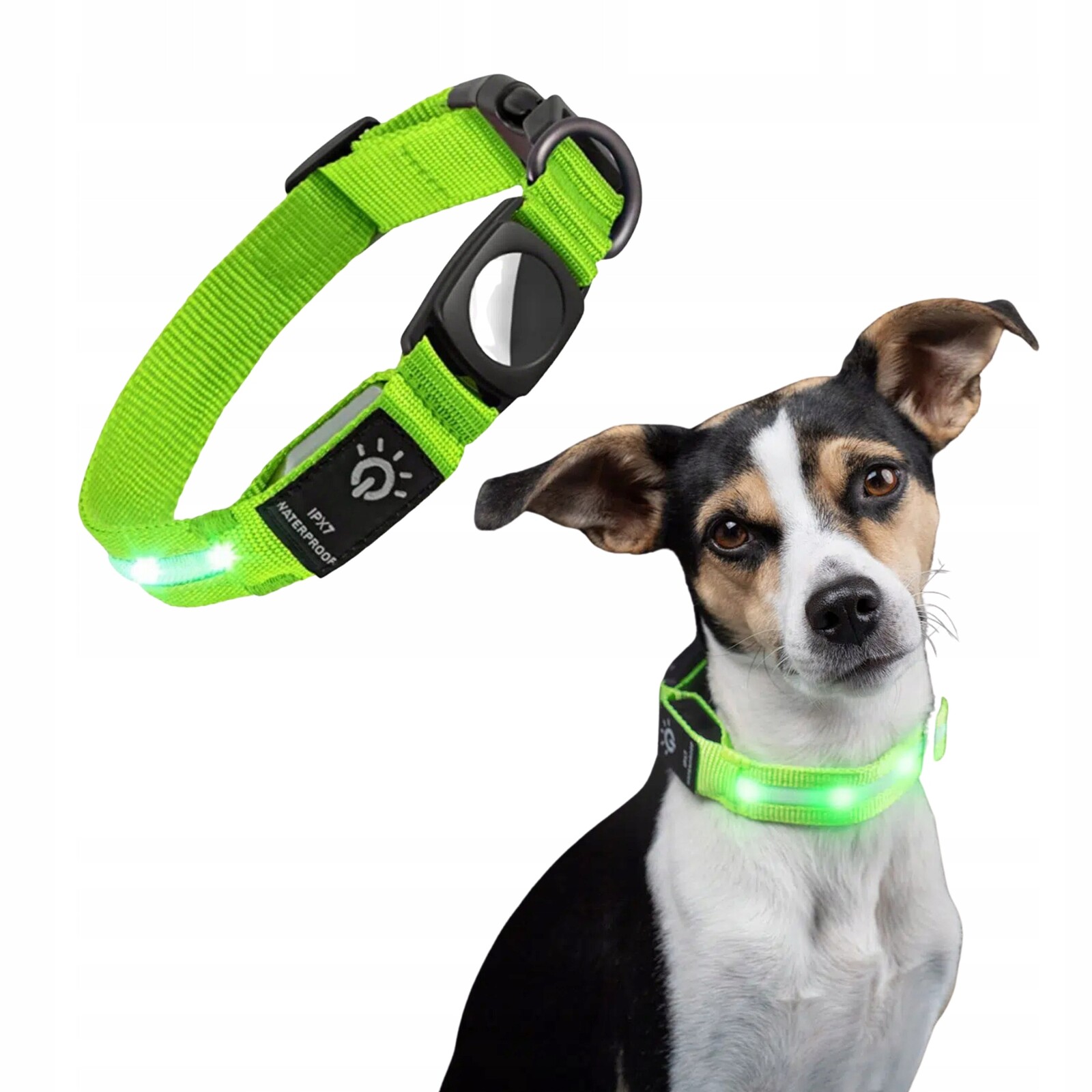 Svítící voděodolný obojek pro lokátor AirTag LIVI Zelený M