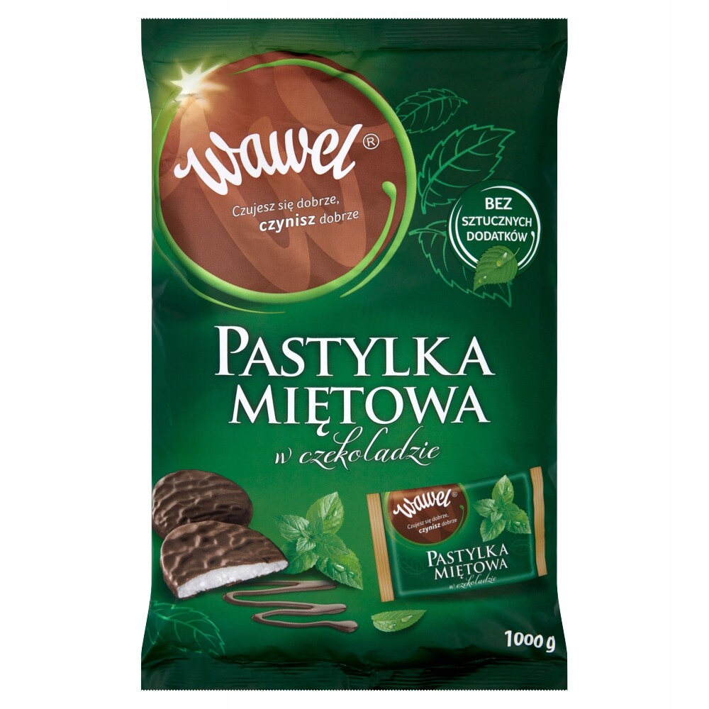 Wawel Mátové pastilky v čokoládě 1000 g Osvěžující chuť máty a máty