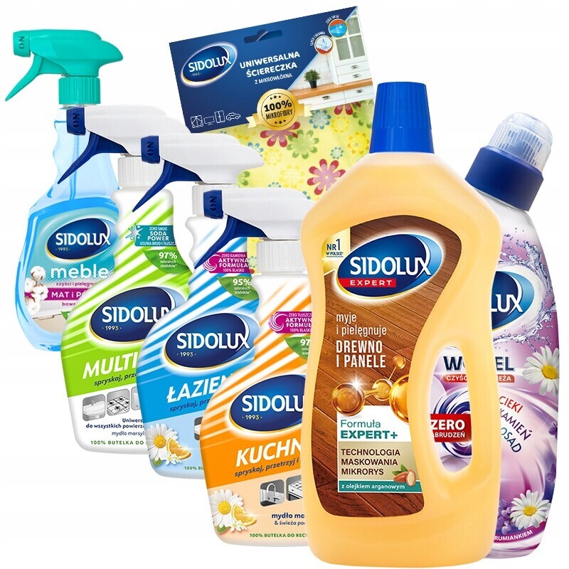Sada Sidolux na úklid, univerzální, do koupelny, kuchyně, nábytku, hadřík