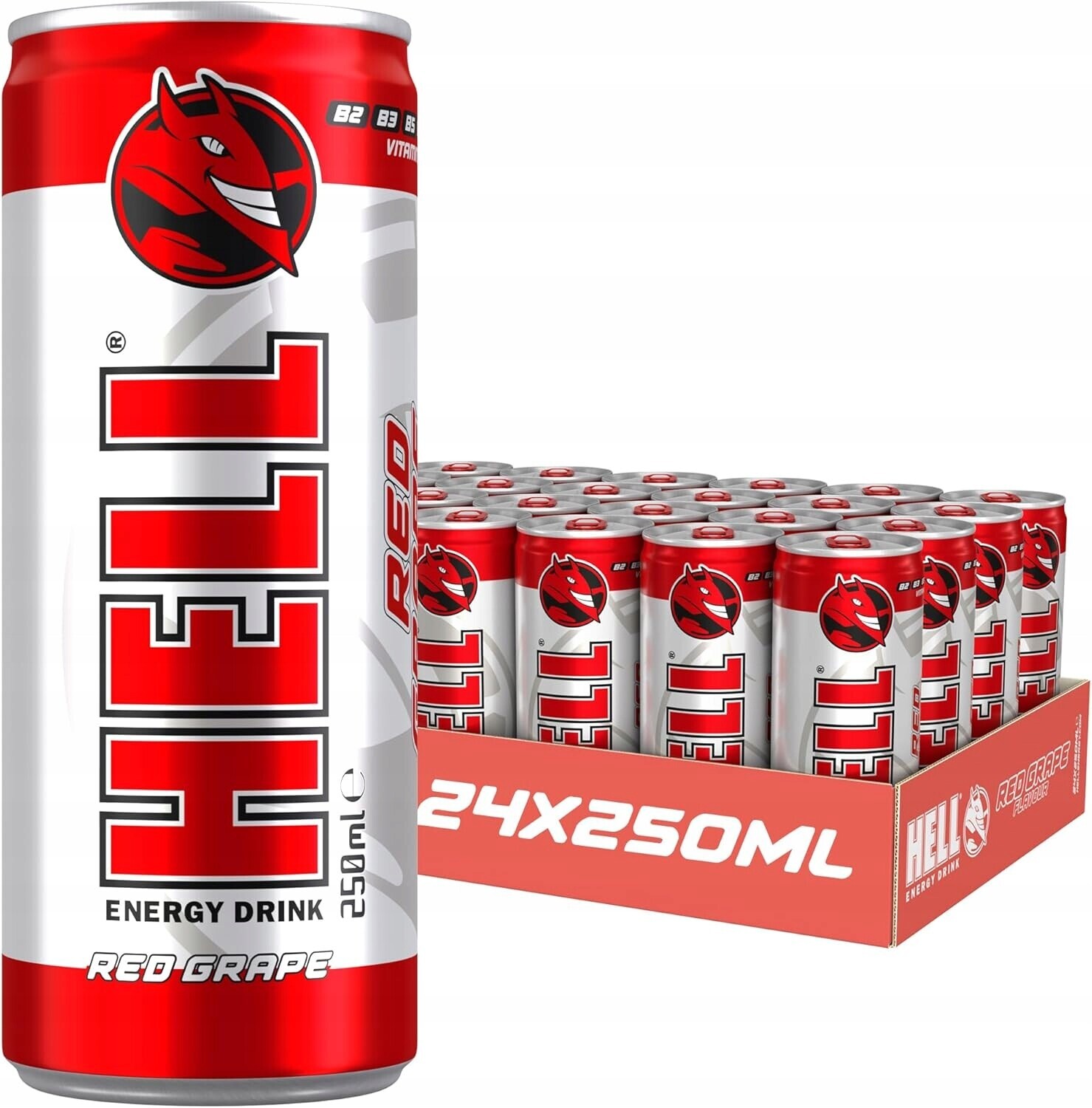 Hell Energy Drink Red Grape – Winogronowy Napój Energetyczny 24x 250ml.