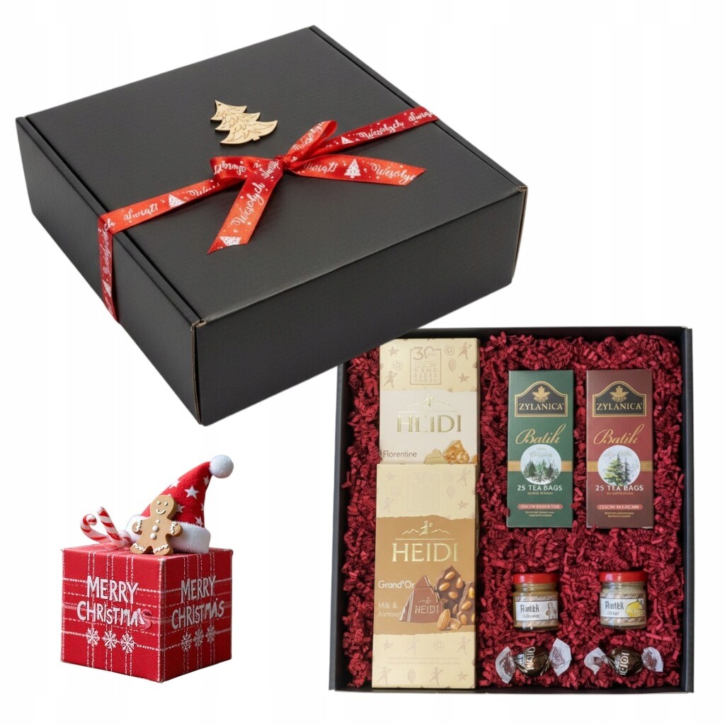 Dárková Sada k Vánocům, košík na čokoládový čaj pralinky, med jako dárek