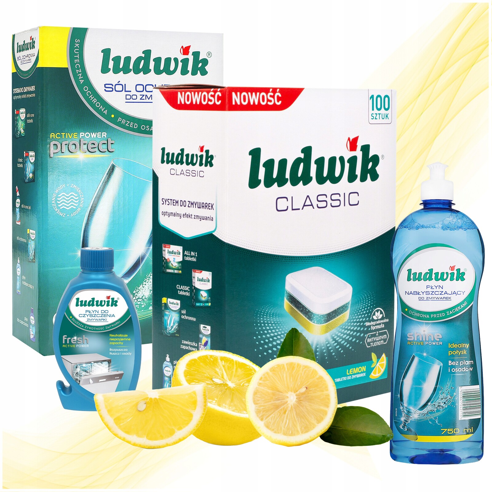 Sada pro myčku nádobí Ludwik Tabletky 100ks Lemon Leštidlo Sůl Čistič