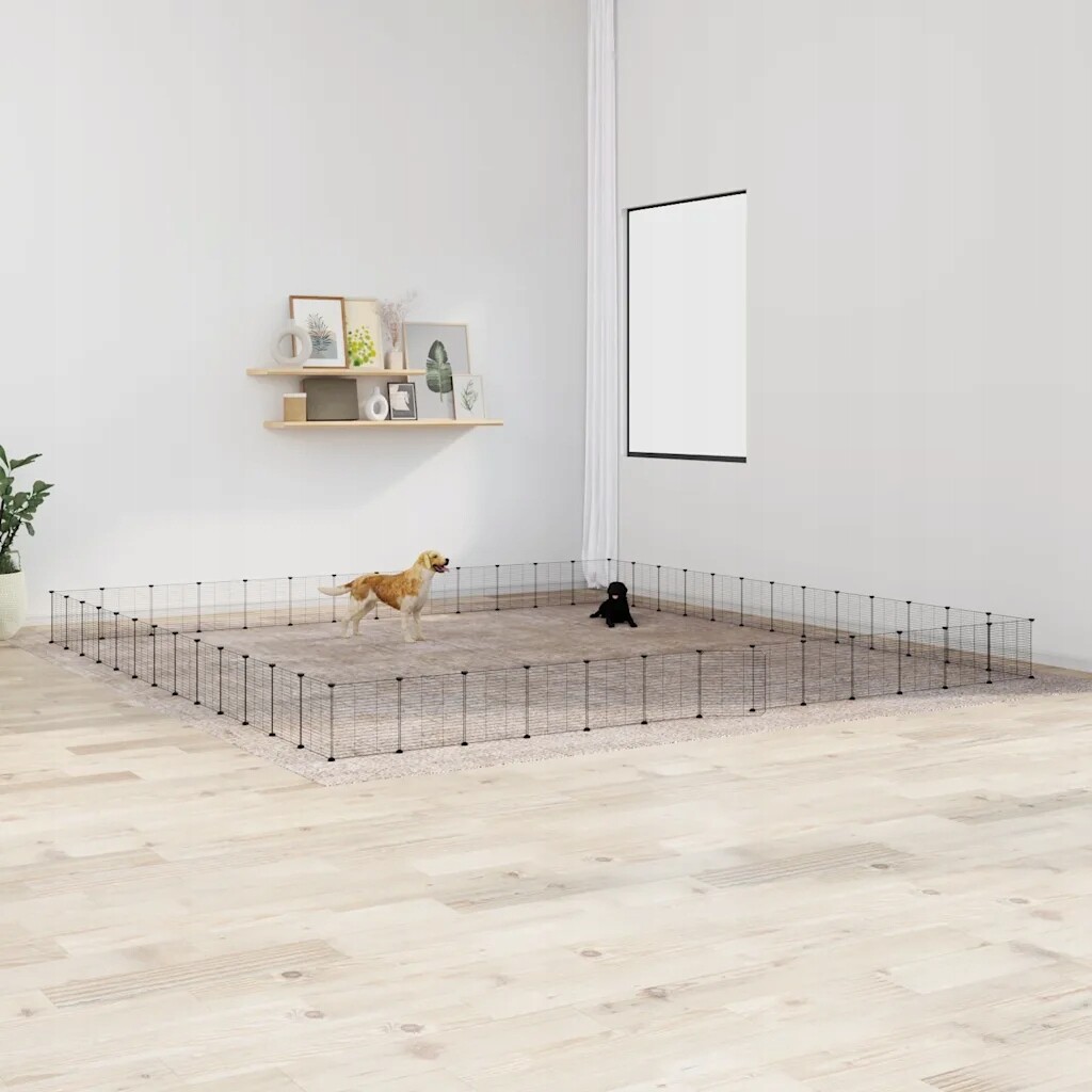 vidaXL Klec pro zvířata s brankou, 52 panelů, černá, 35 x 35 cm, ocel