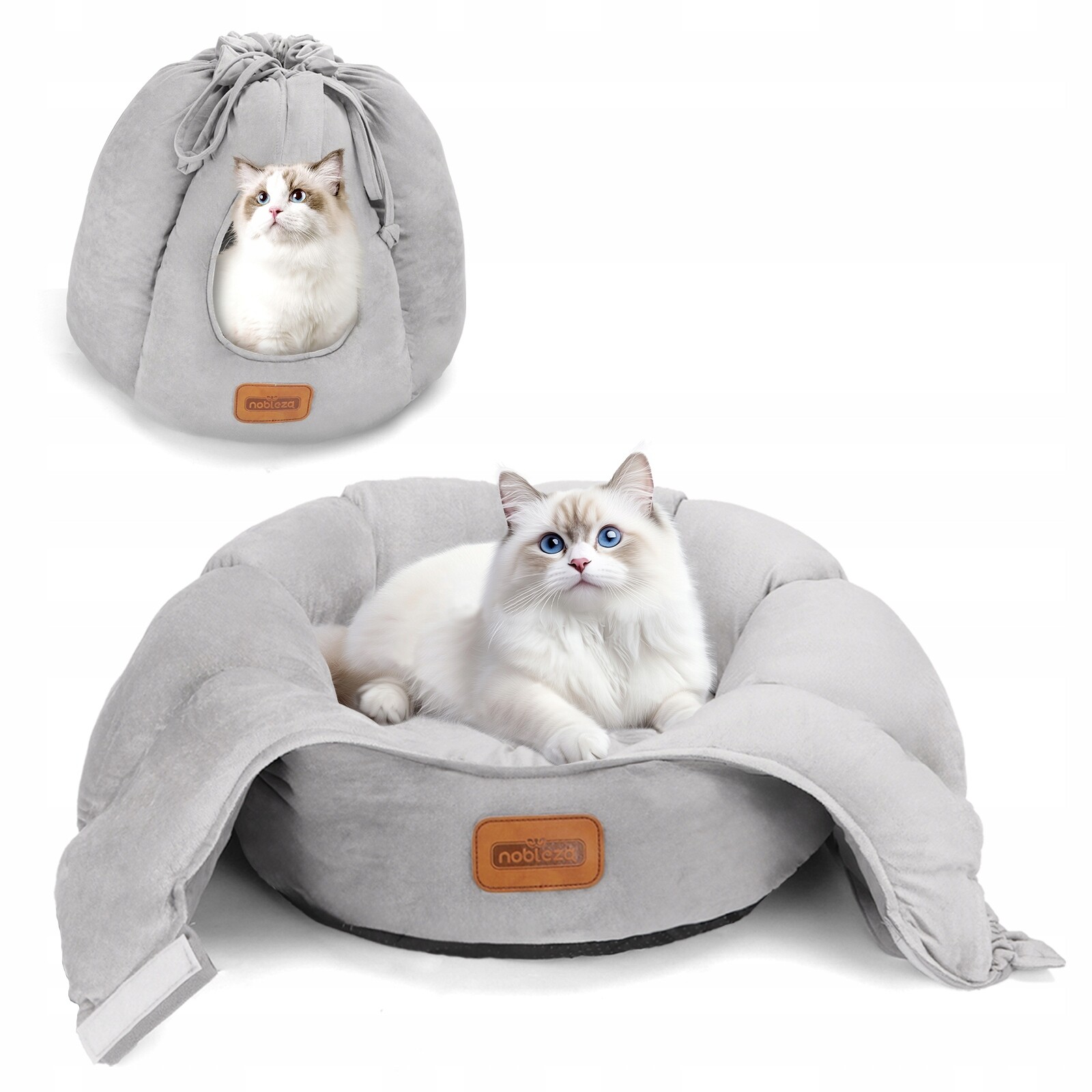 2v1 pro kočky Pelíšek zimní měkký potah stan šedý