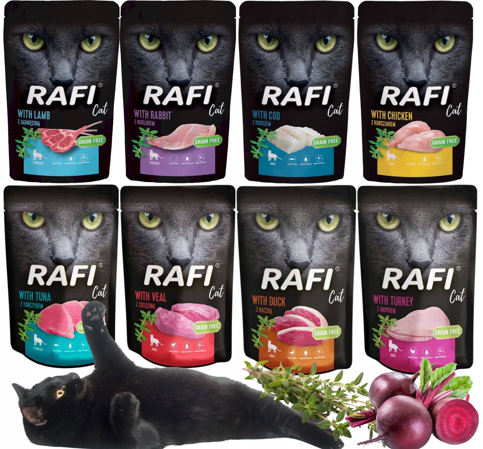 Vlhké Krmivo Pro Sterilizované Kočky MIX 8 Příchutí Rafi Cat Adult 24 x 100 G