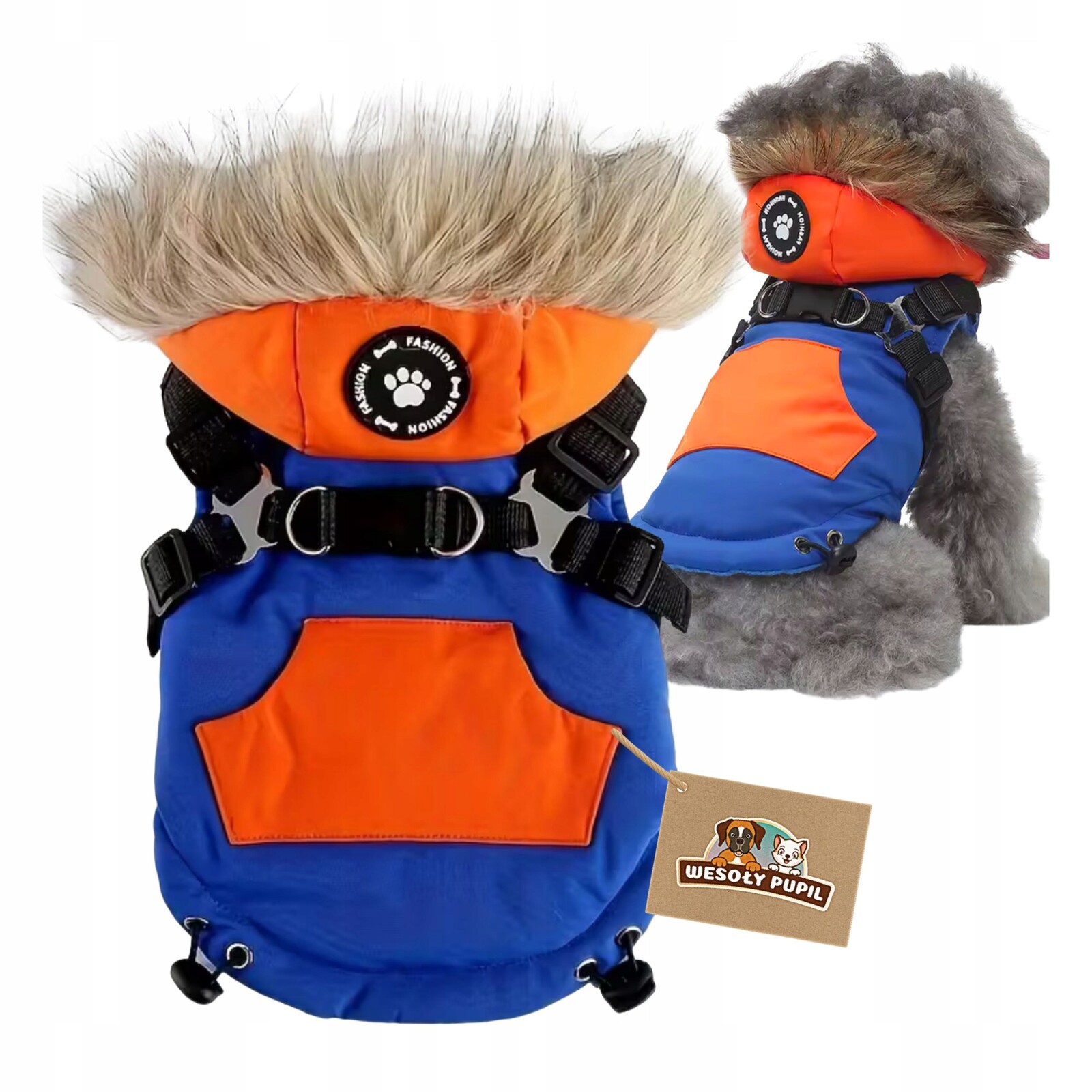 Bunda pro psa XXL Zateplené zimní oblečení s Ramenními Popruhy a kapucí 3v1