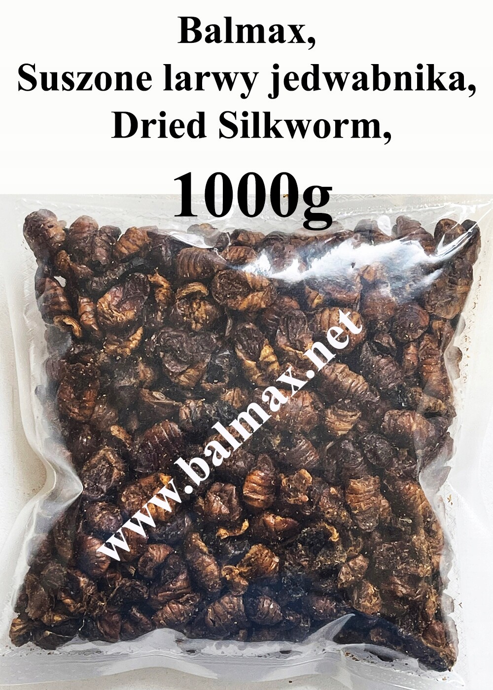 Balmax, Sušené larvy bource morušového, Silkworm, hedvábná hmota, pro plazy, 1000 g