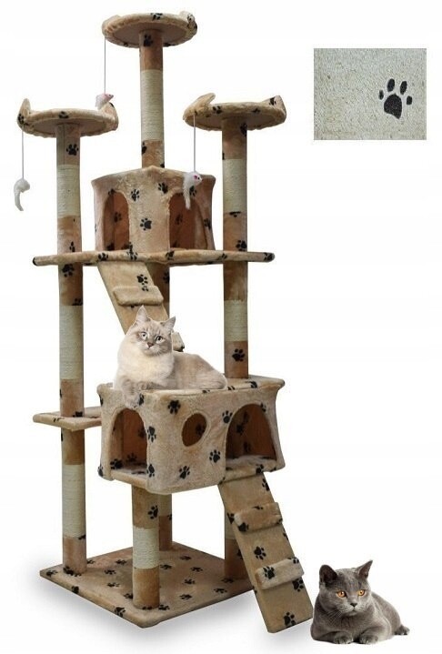 Škrabadlo pro kočky XL 170 cm – béžový víceúrovňový stromek s 10 sisalovými s