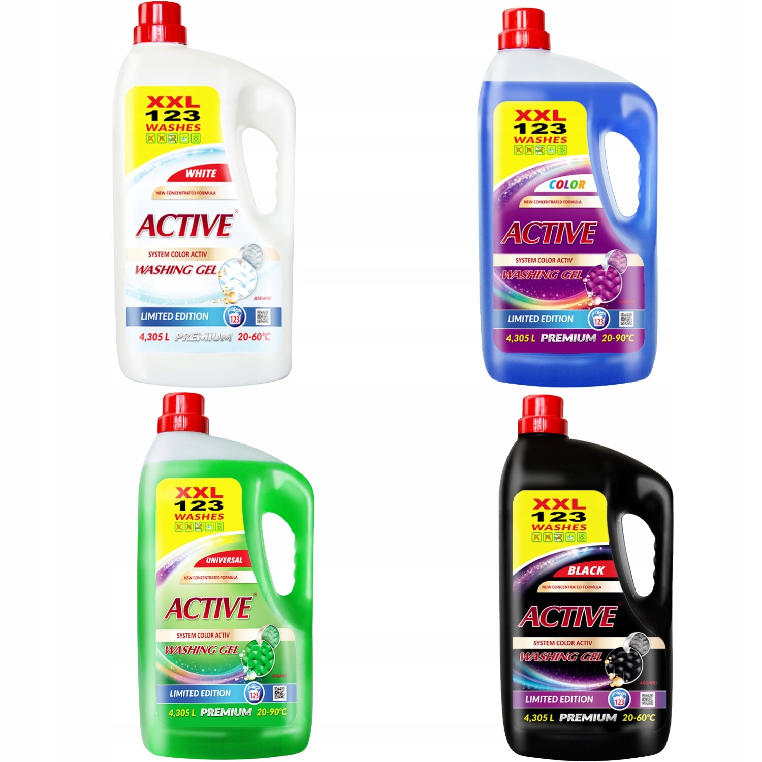 Prací gel Active 4 x 4,305 L Univerzální Barva Bílá Černá Sada