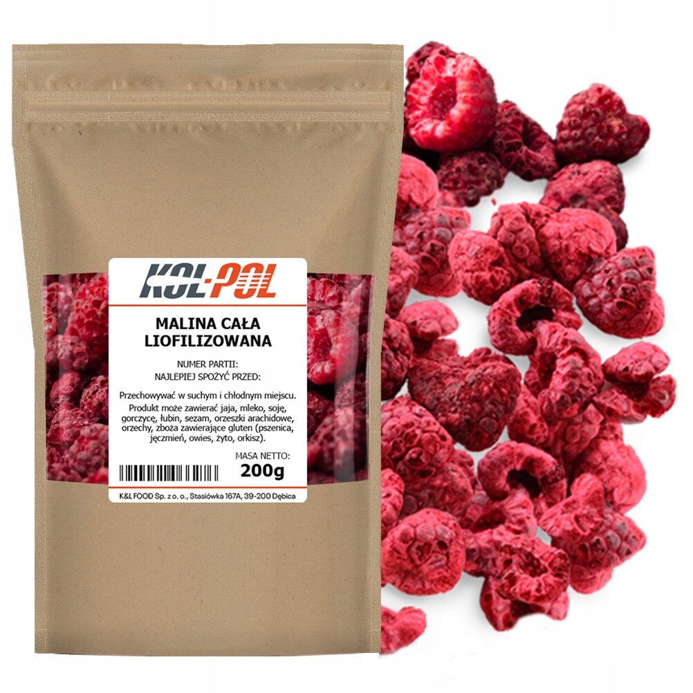 Lyofilizované Maliny 200g Celé lyofilizované ovoce Malina kvalita Kol-Pol