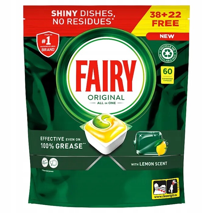 Tablety do myčky Fairy All in One s příchutí citronu, 60 tablet