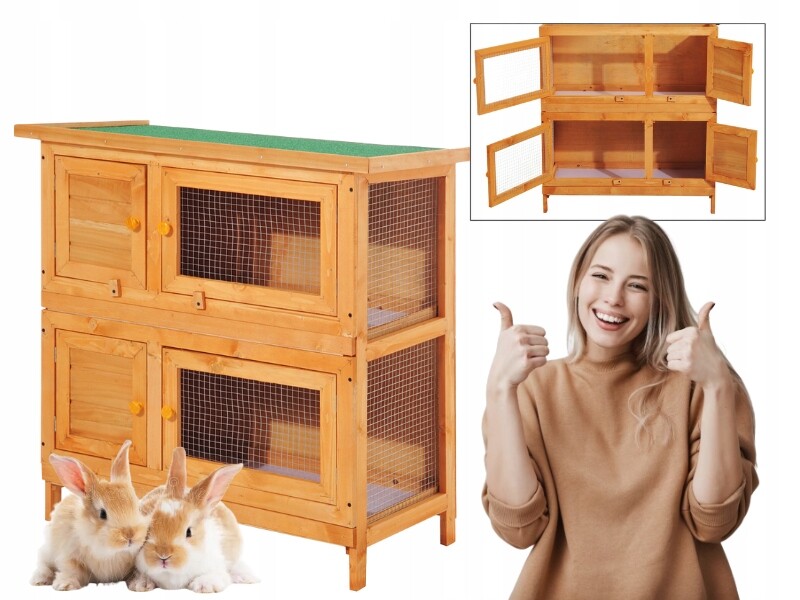 Klec Pro Králíky Dvoupatrová 90X45X90cm Otevíratelná Střecha Odolné Dřevo