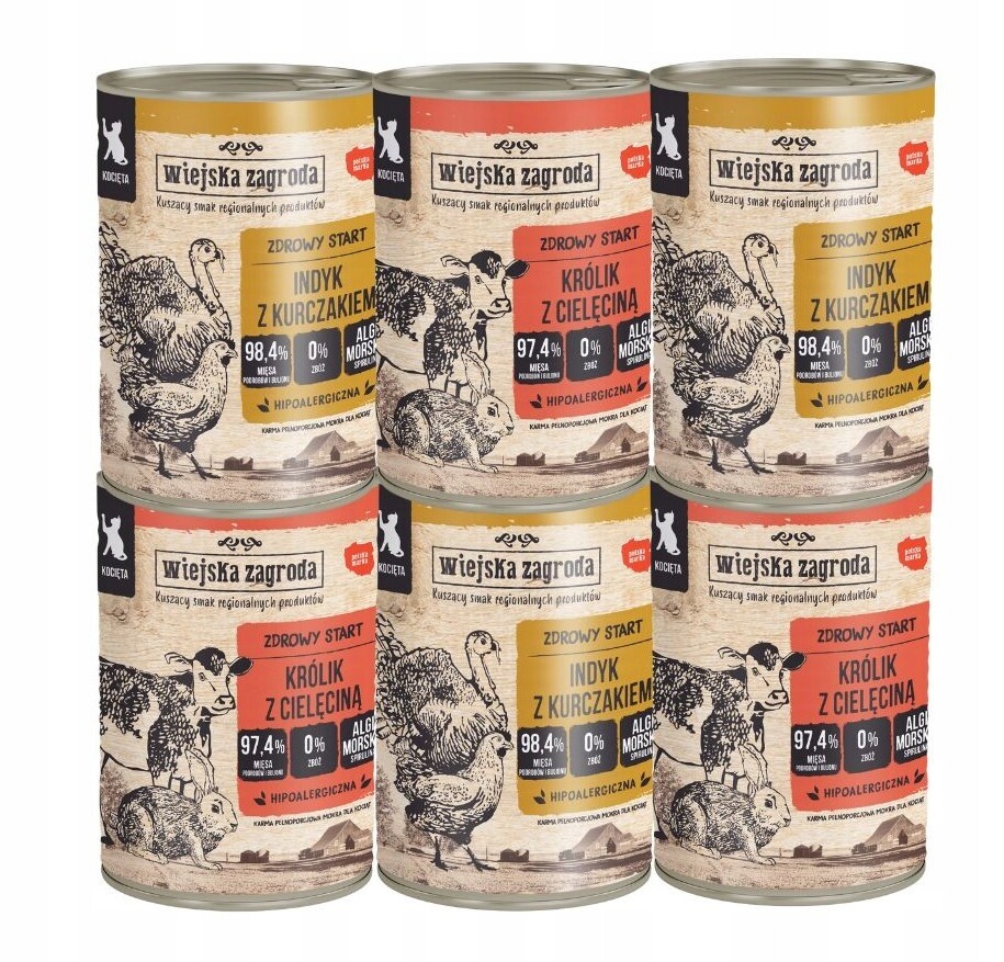 Wiejska Zagroda Krmivo mokré pro kočky Kotě MIX Chutí 6x400g