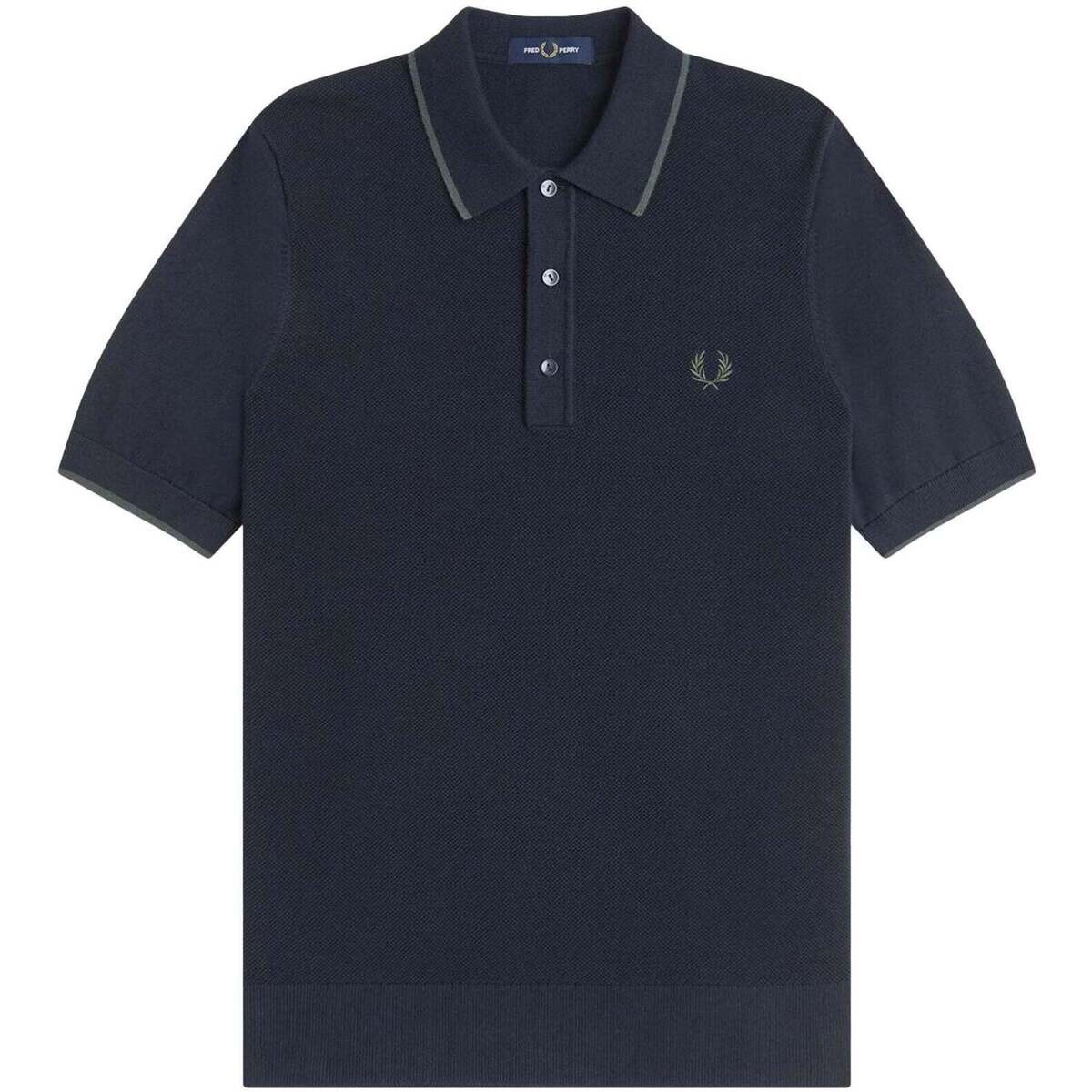 Fred Perry  Pique Stitch Knitted Polo Shirt Navy  Modrá