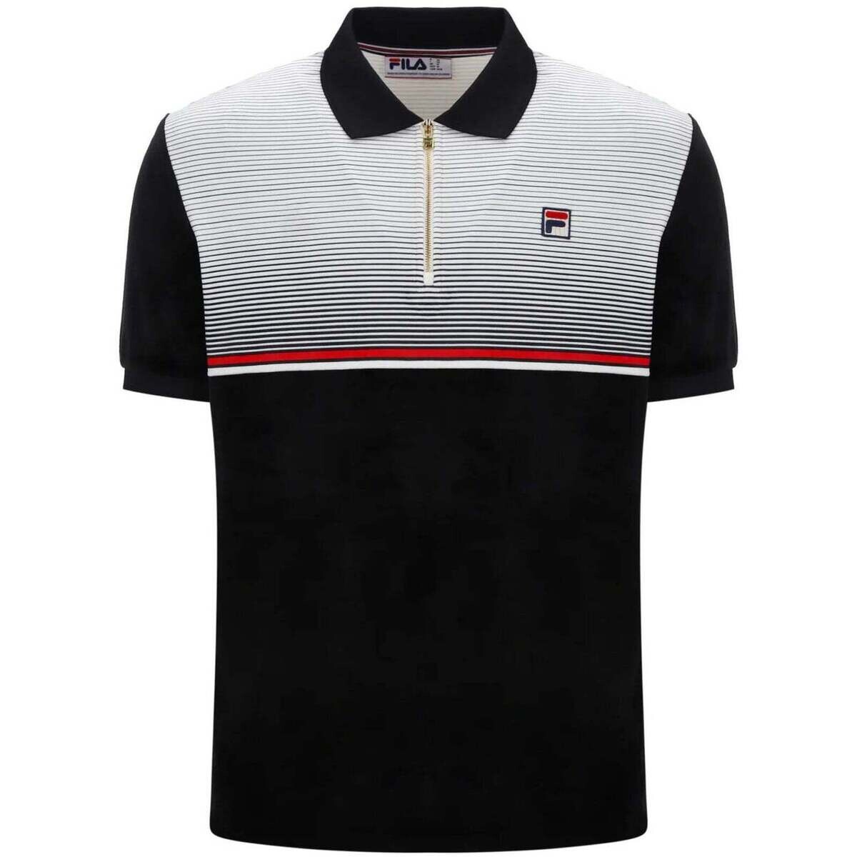 Fila  Paco Zip Stripe Velour Polo Shirt Black/Gardenia/Red  Černá