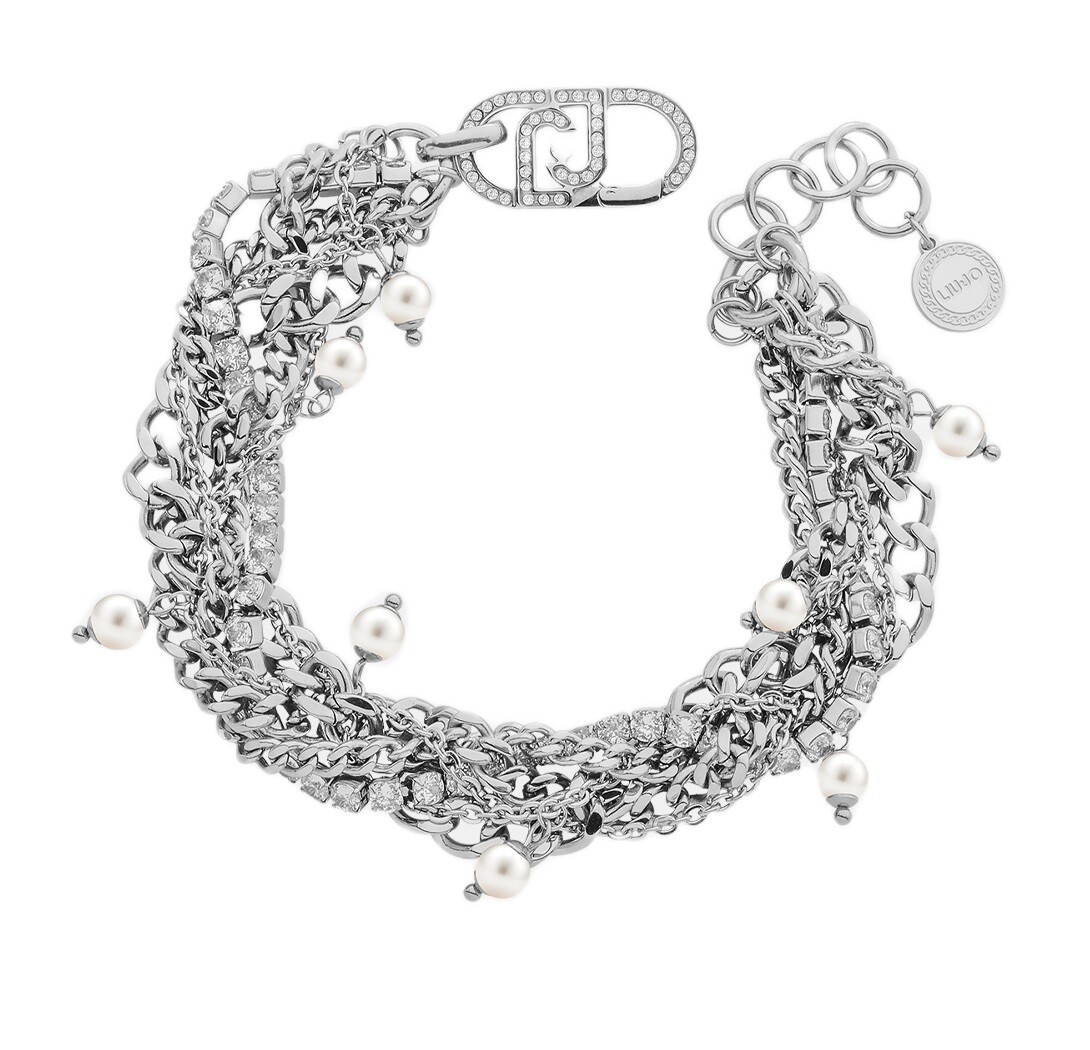 Liu Jo Vícevrstvý ocelový náramek s krystaly a perličkami LJ3073