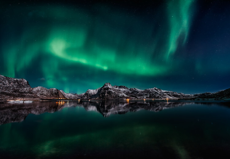 Javier de la Plakát, Obraz - Lofoten Aurora Reflection, Javier de la, 40 × 26.7 cm