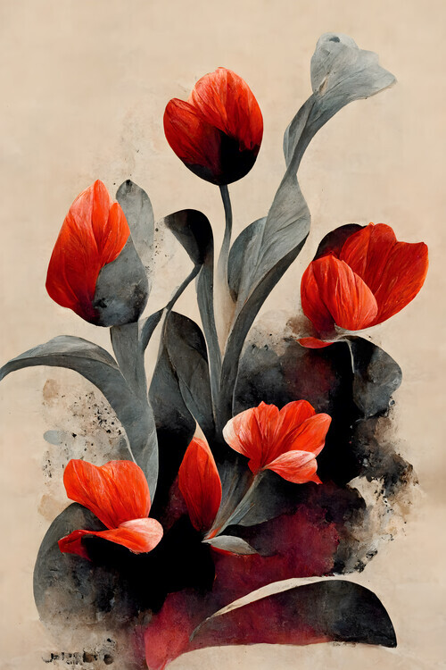 Treechild Plakát, Obraz - Red Tulips, Treechild, 26.7 × 40 cm